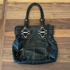 B MAKOWSKY Black Leather Studded Handbag
